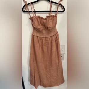 Hem & Thread Rust-Tan Smocked Waist Tie-Strap Sundress